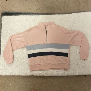 Pink quarter zip with blue and white strips